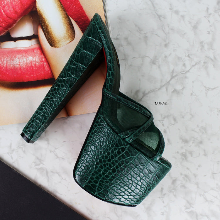 Green Snake Transparent Cross Strap Mules - Tajna Club