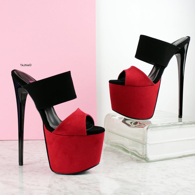 Red Black Suede Double Strap Mules - Tajna Club