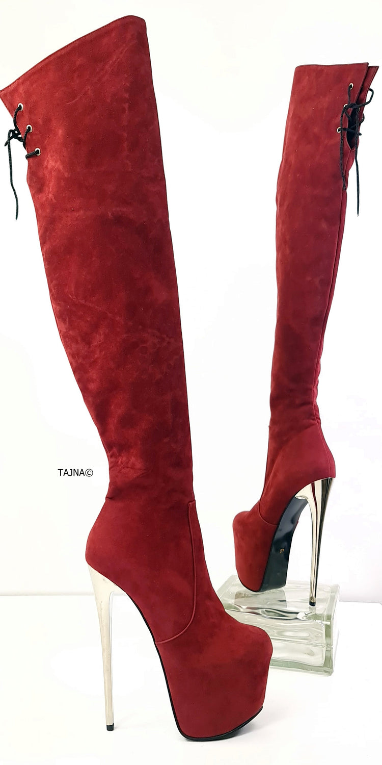 Burgundy Bordeux Suede Thigh Boots