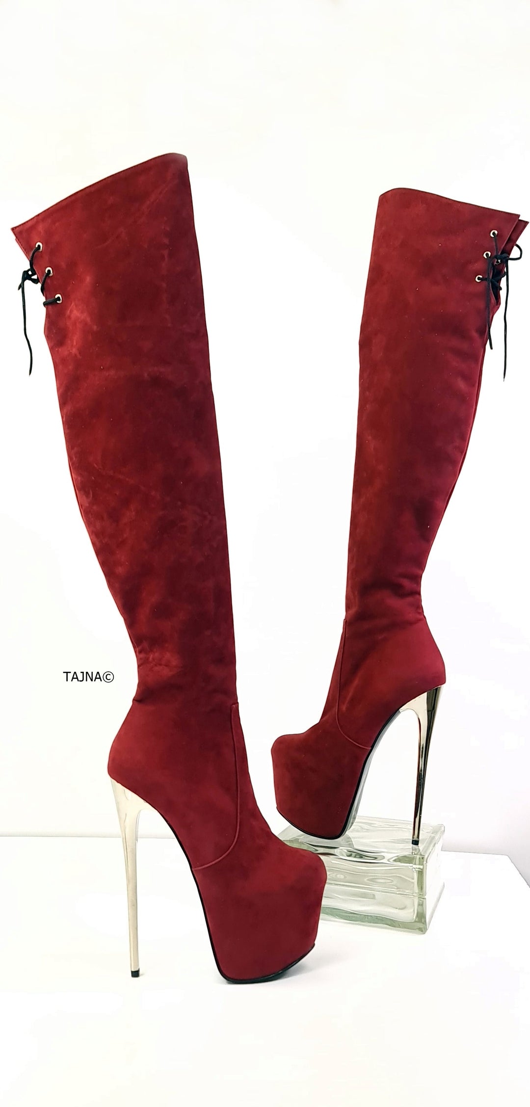 Burgundy Bordeux Suede Thigh Boots