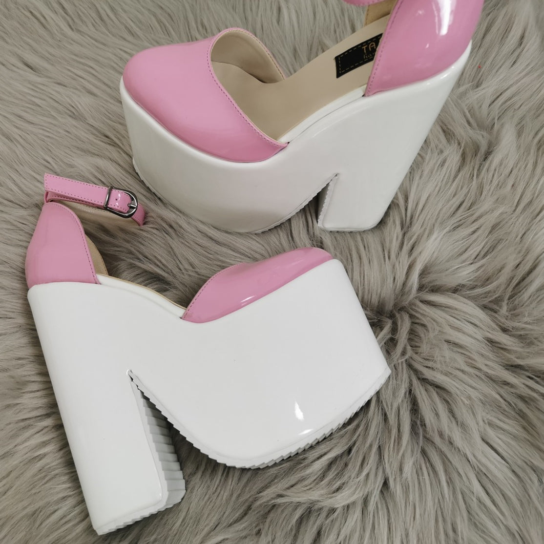 Pink White Patent High Heel Wedges | Tajna Club