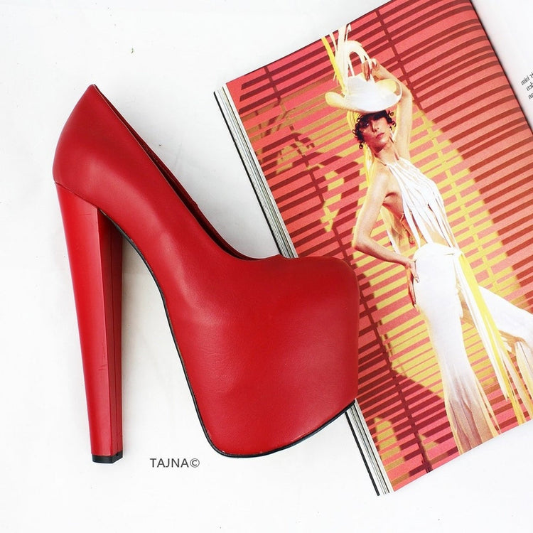 Red Patent Platform Chunky Heels - Tajna Club