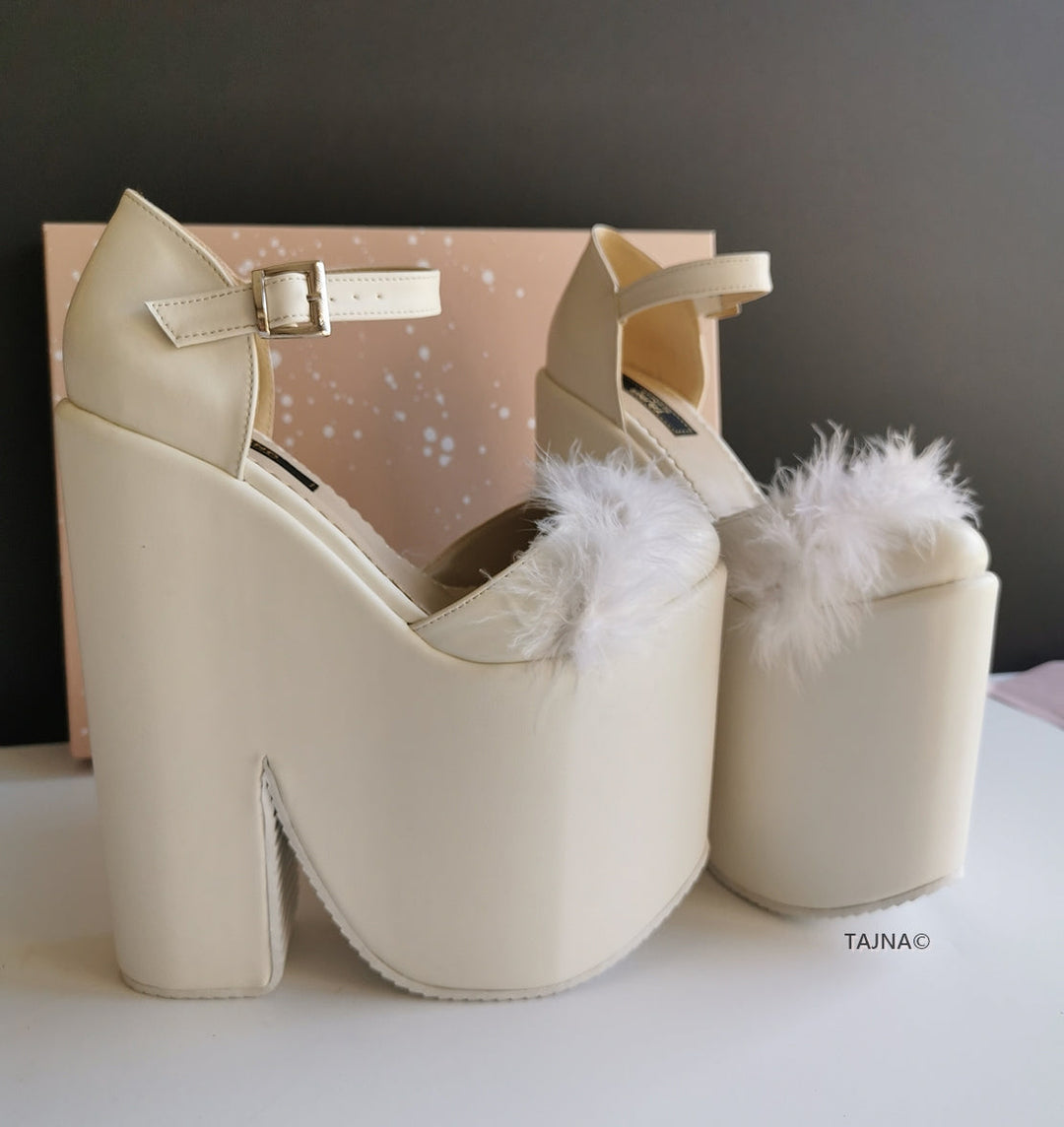 Cream Fury Ankle Strap Platform Bride Wedges - Tajna Club