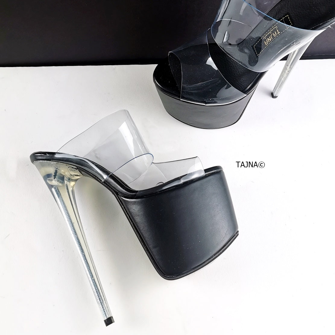 Glassy Heel Black Transparent Mules Tajna Shoes Tajna Club