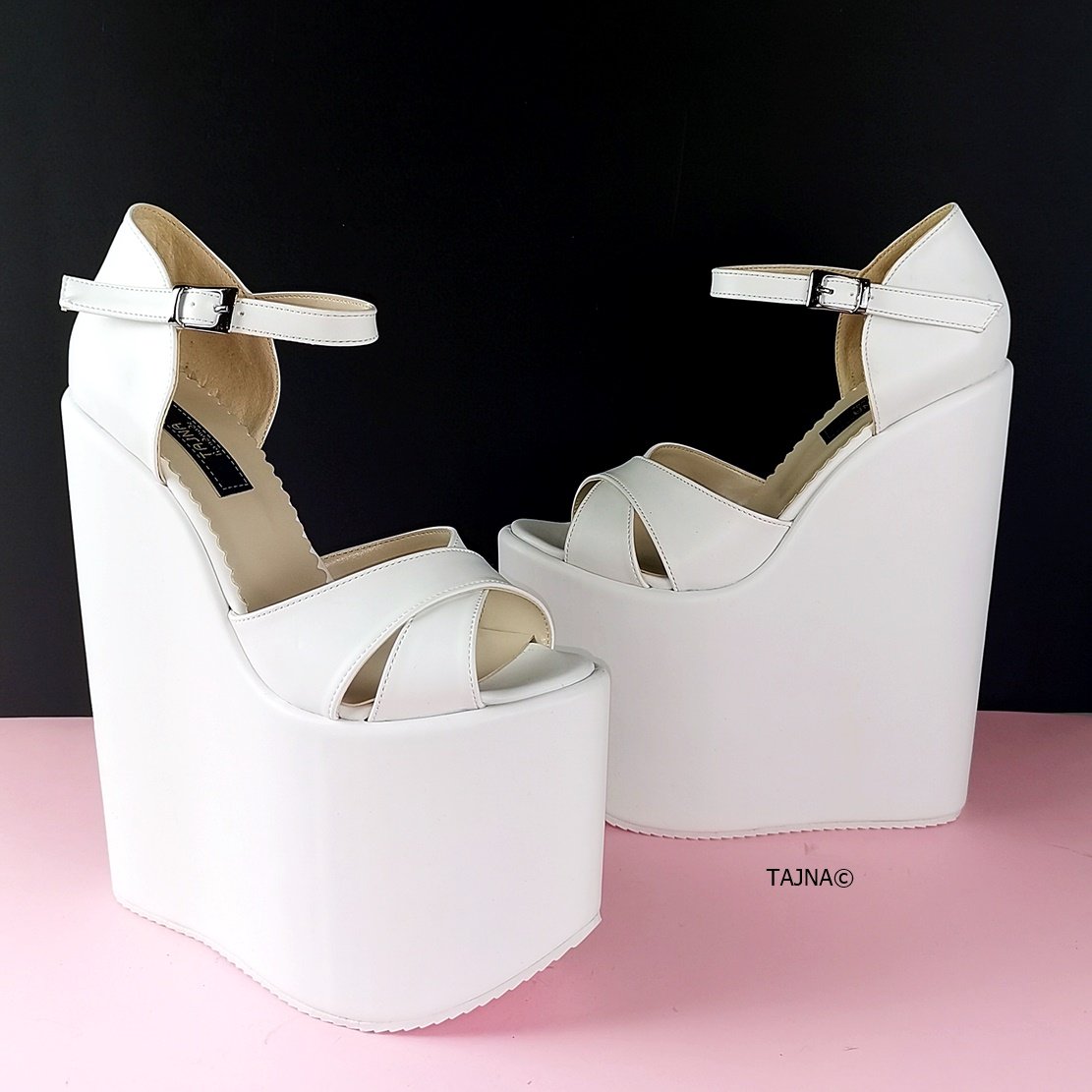 White Cross Strap Extreme Heel Wedges Tajna Shoes Tajna Club