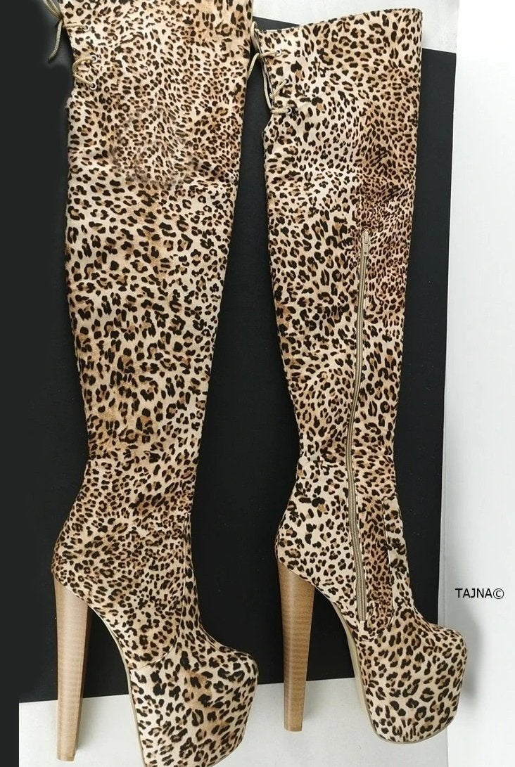 Leopard Over The Knee Boots - Tajna Club