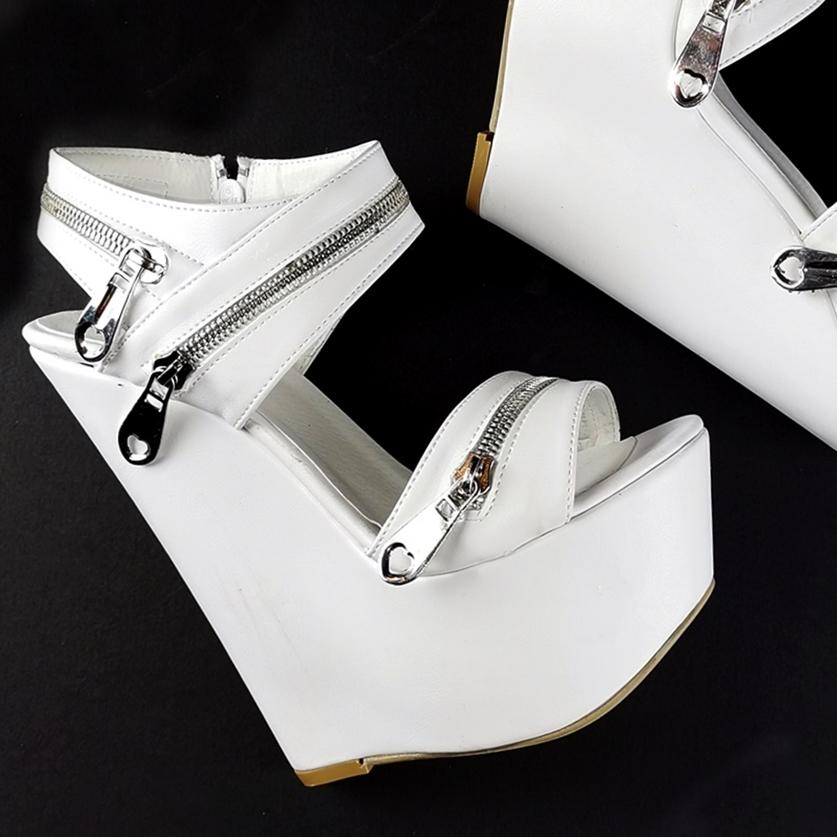 White Zipper Detail Wedge Sandals - Tajna Club