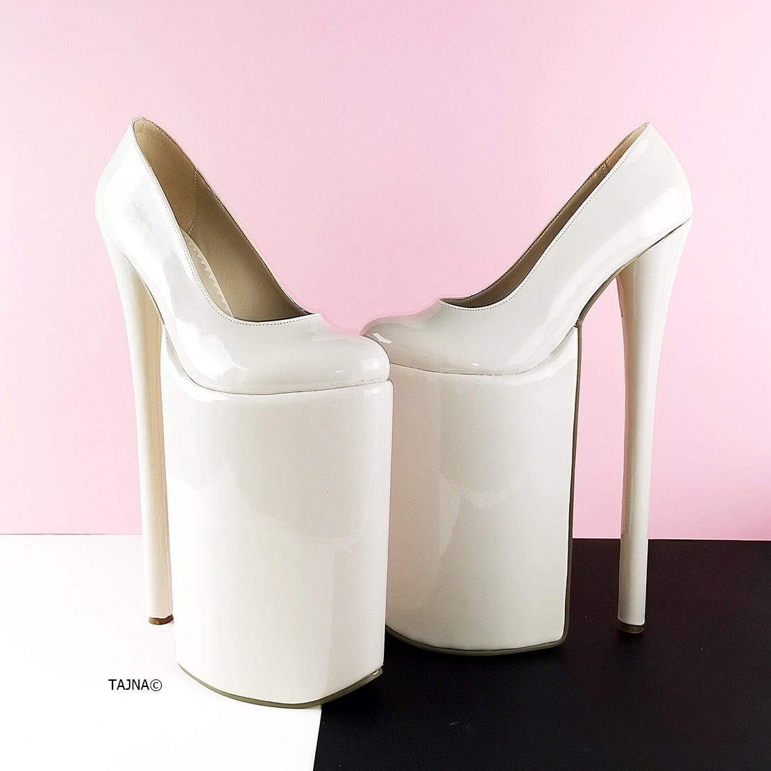 Patent 25 30 cm Extreme High Heel Platforms Cream Tajna Shoes Tajna Club