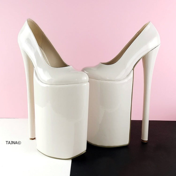 Patent 25-30 cm Extreme High Heel Platforms Cream - Tajna Club