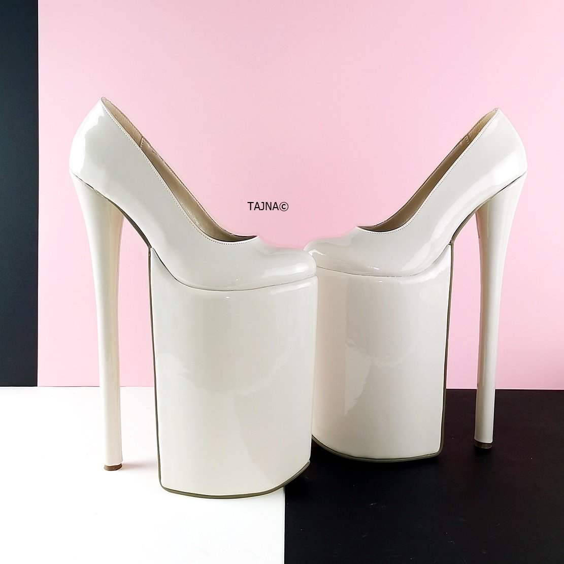 Patent 25 30 cm Extreme High Heel Platforms Cream Tajna Shoes Tajna Club