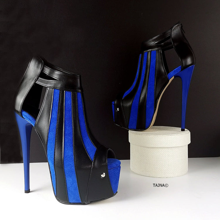 Blue Black Stripe Ankle Platform Shoes - Tajna Club