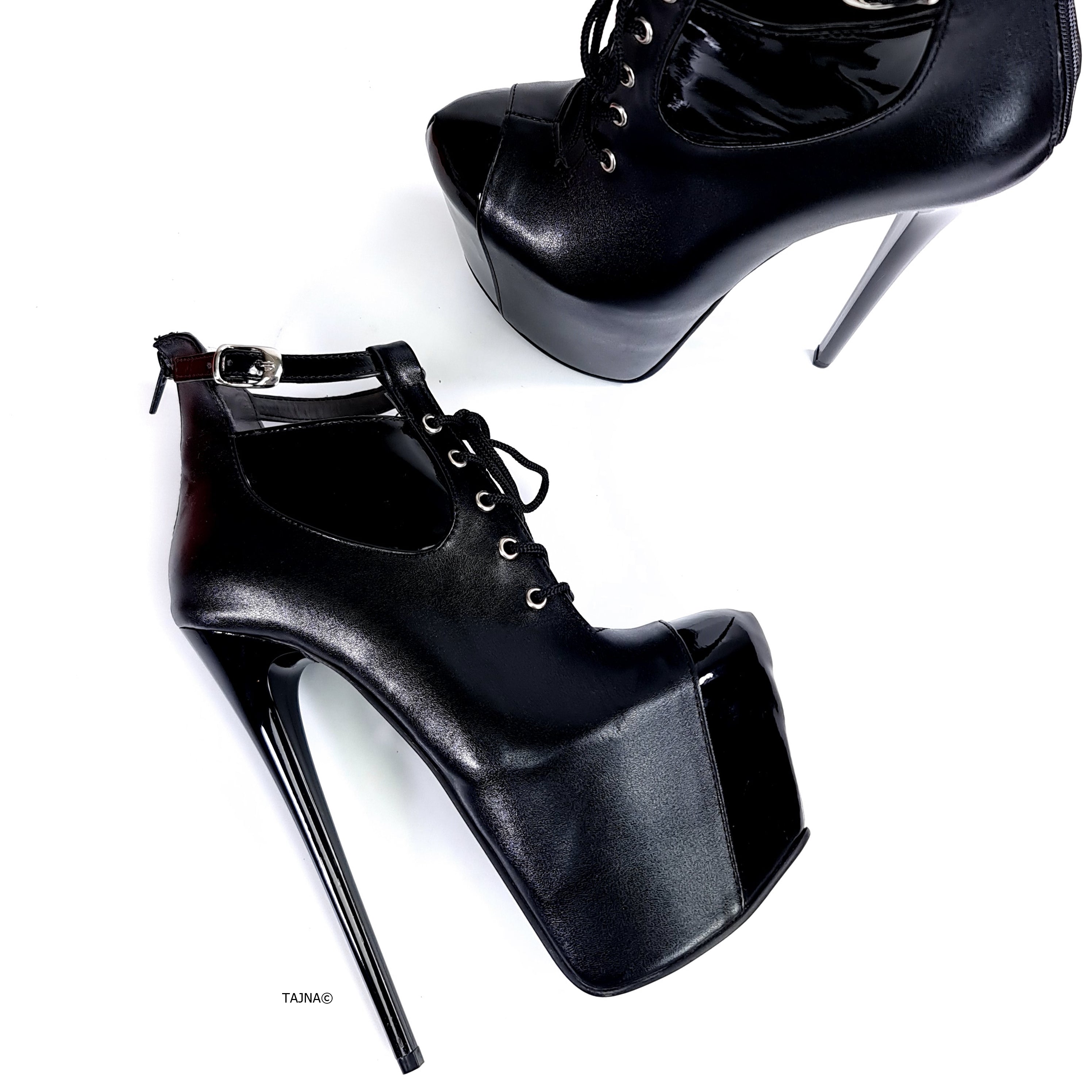Ankle Cut Black Lace Up High Heel Boots