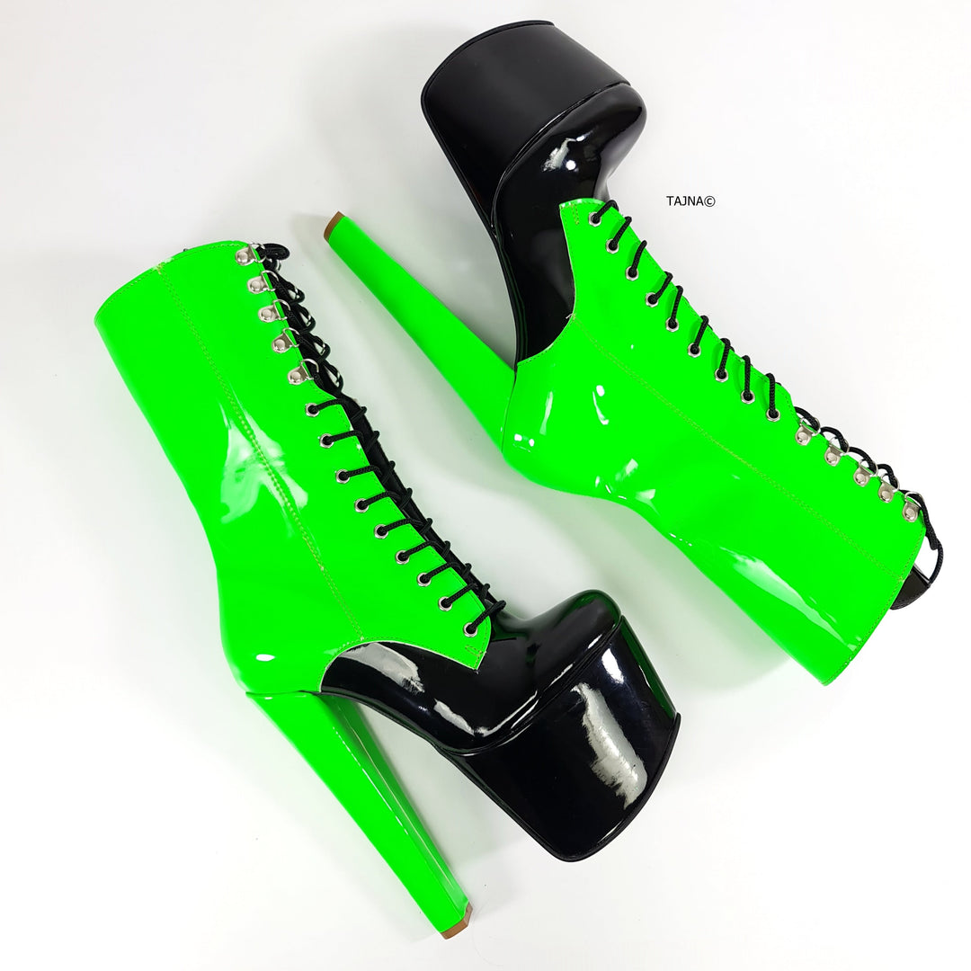 Neon Green Black Double Coloured Lace Up Boots Tajna Club