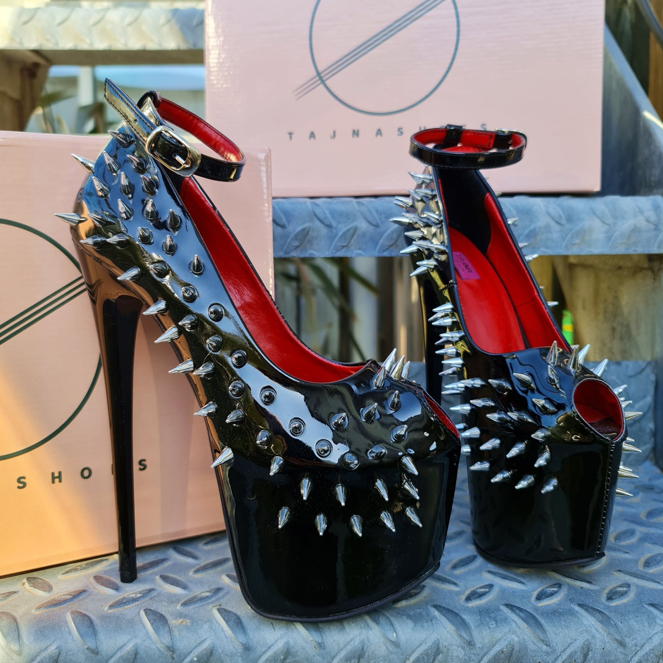 Spiked platform store heels