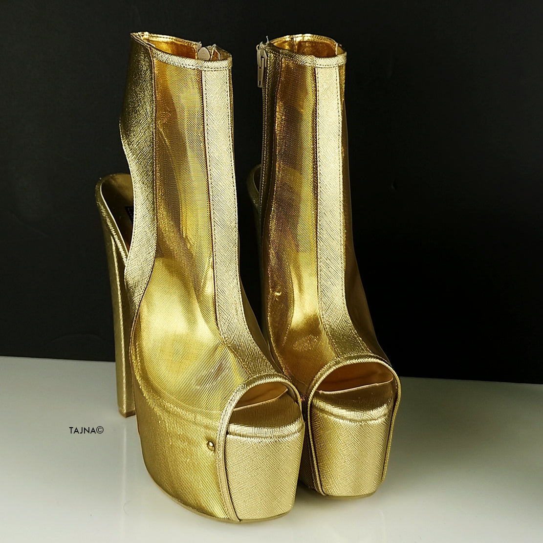 Golden Transparent Slingback Ankle Heels - Tajna Club