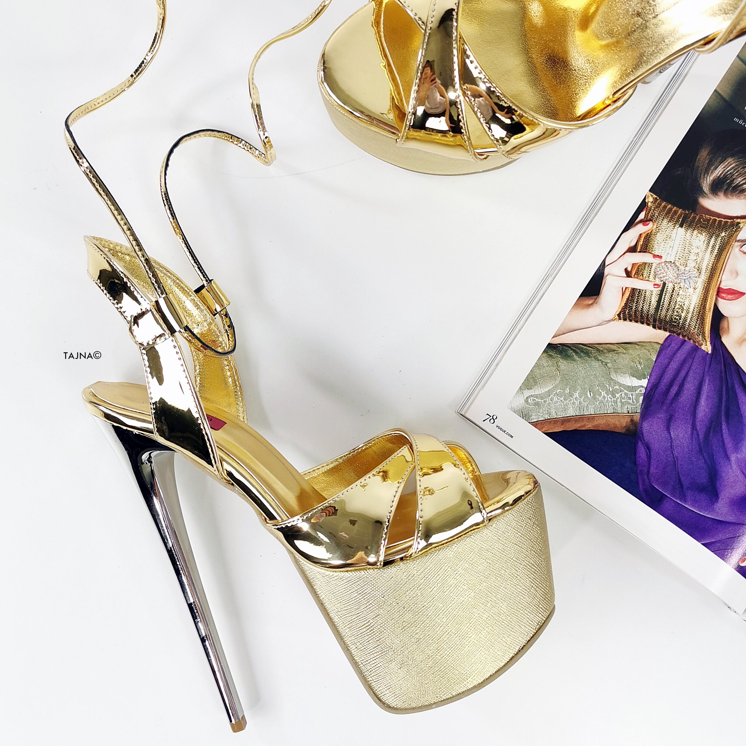 gold mirror extreme high heel sandals tajna club 5