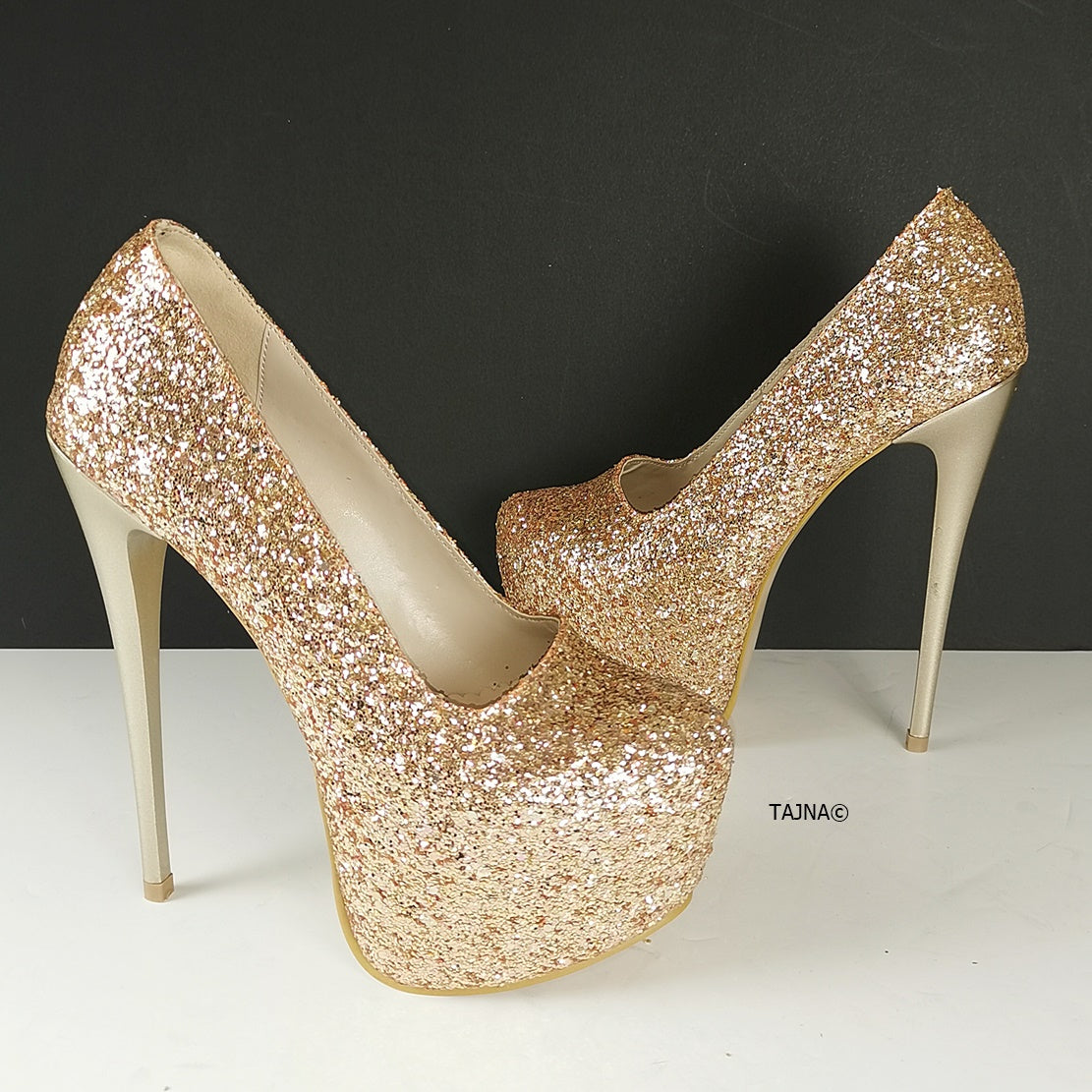 Glitter Gold Pumps. 7.5cm 9.5cm High Heels Shoes – Make Me Elegant