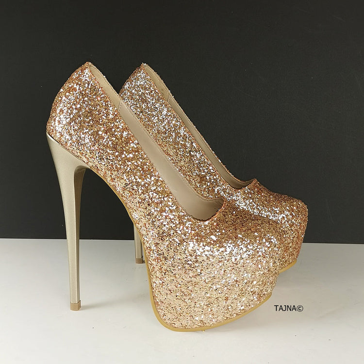 Gold Glitter Shiny High Heels - Tajna Club