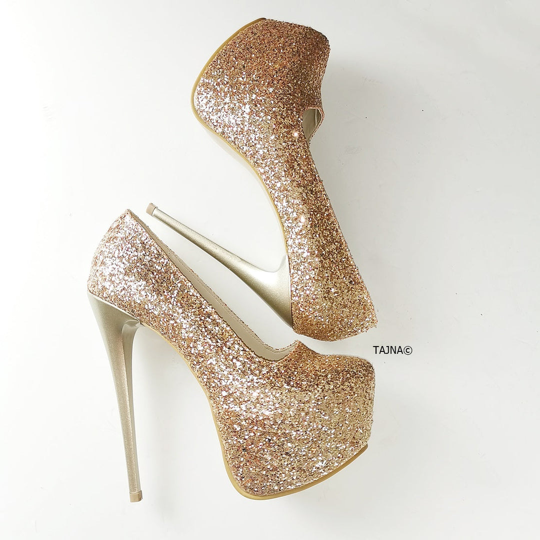 Gold Glitter Shiny High Heels - Tajna Club