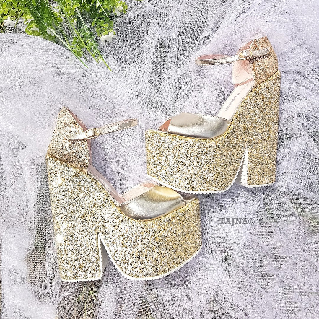 Bakers | Shoes | Gold Glitter Platform Heels | Poshmark