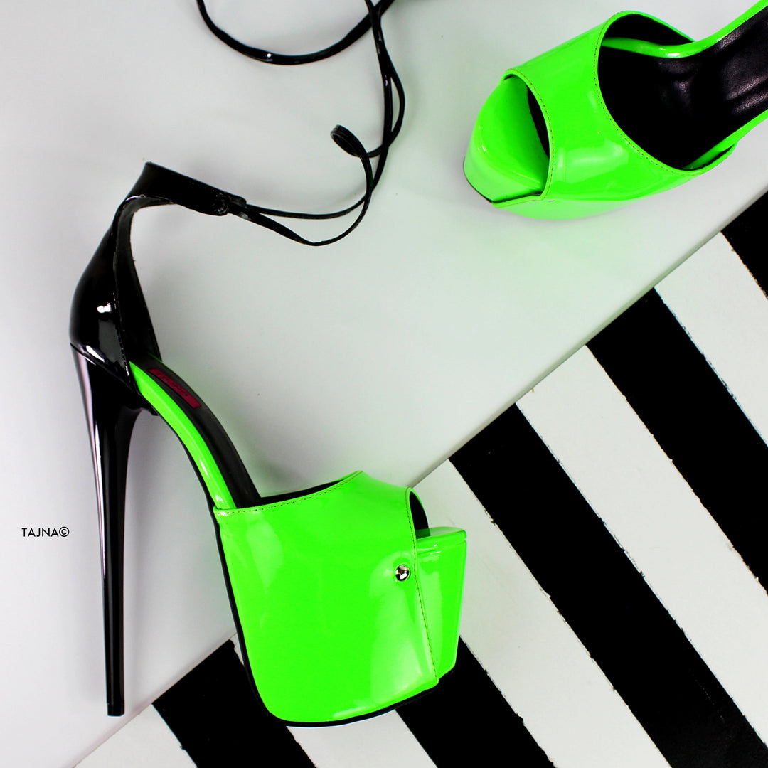 Neon Green Black Lace Up Sandals - Tajna Club