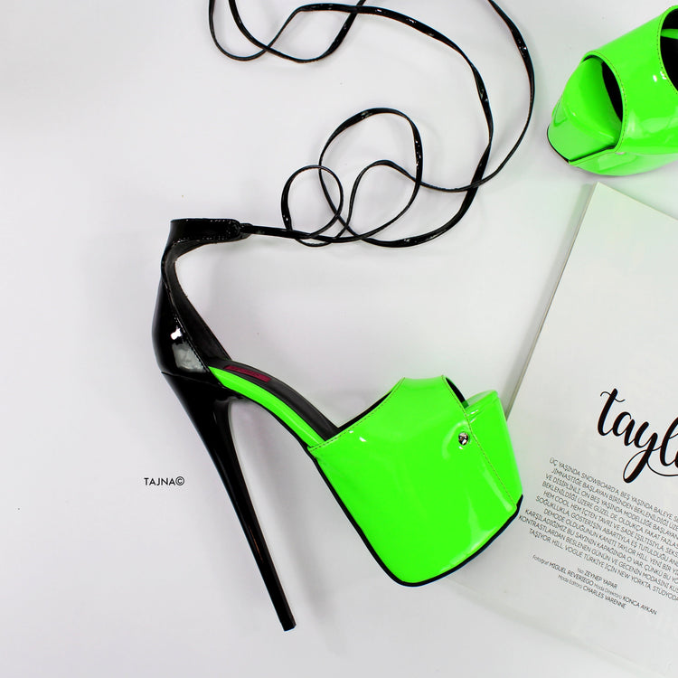 Neon Green Black Lace Up Sandals - Tajna Club