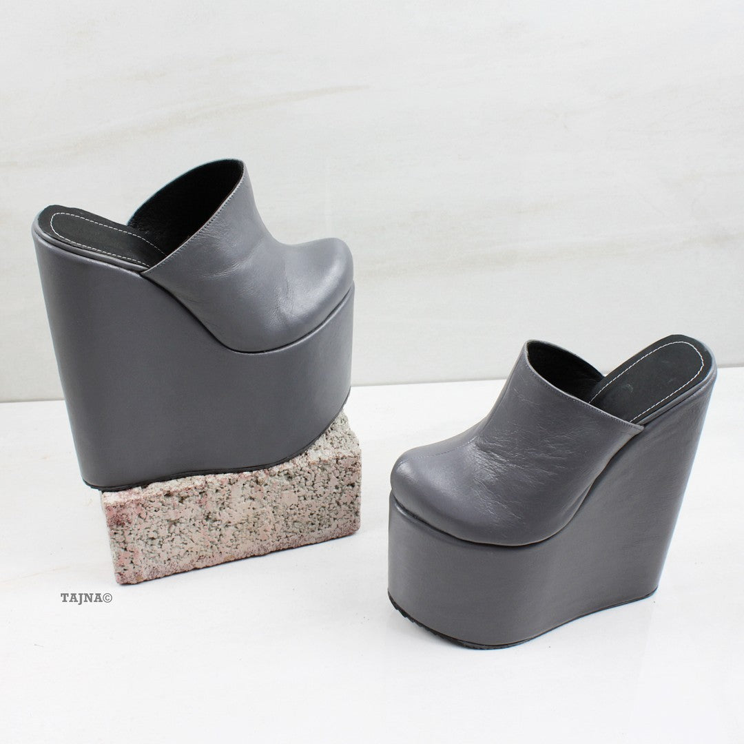 Gray Sabo Platform Heel Wedge Mules Tajna Shoes Tajna Club 1756