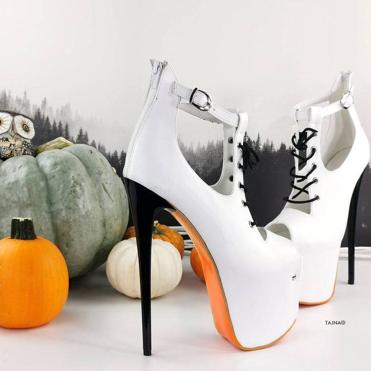 Halloween Lace Up Orange Sole Booties - Tajna Club