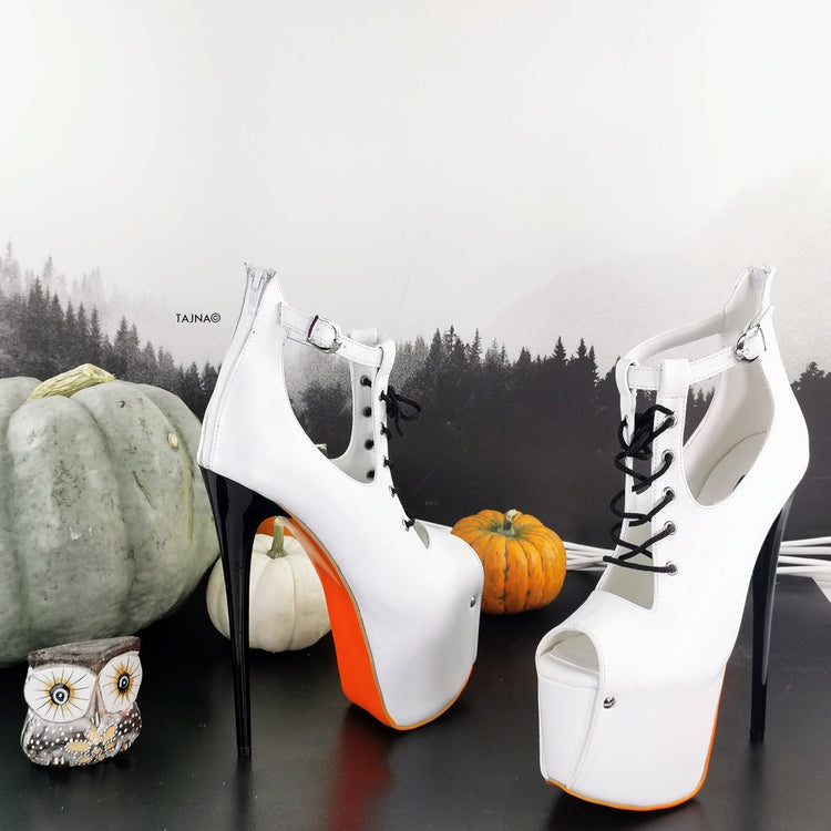 Halloween Lace Up Orange Sole Booties - Tajna Club