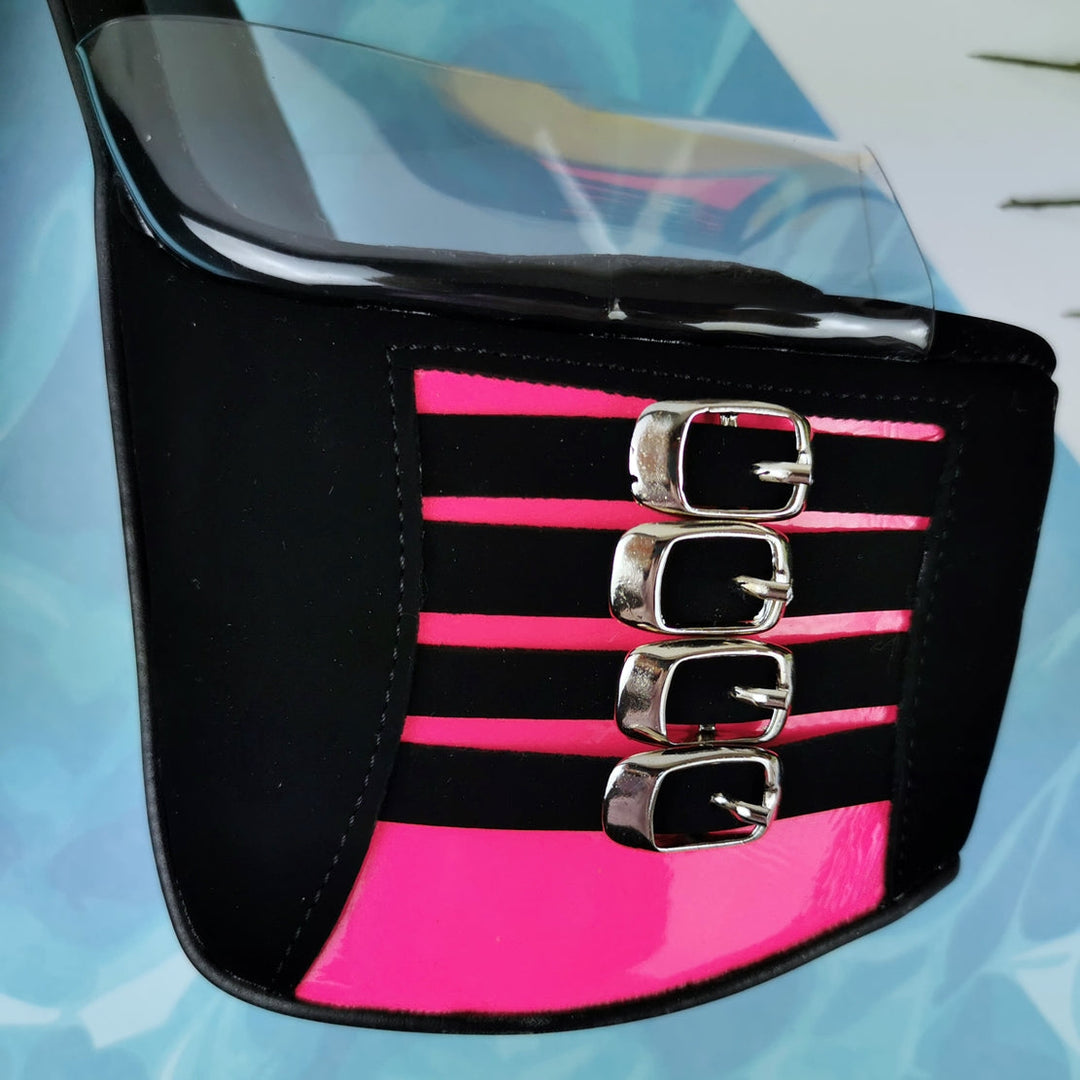 Black Pink Belted Transparent Strap Mules - Tajna Club