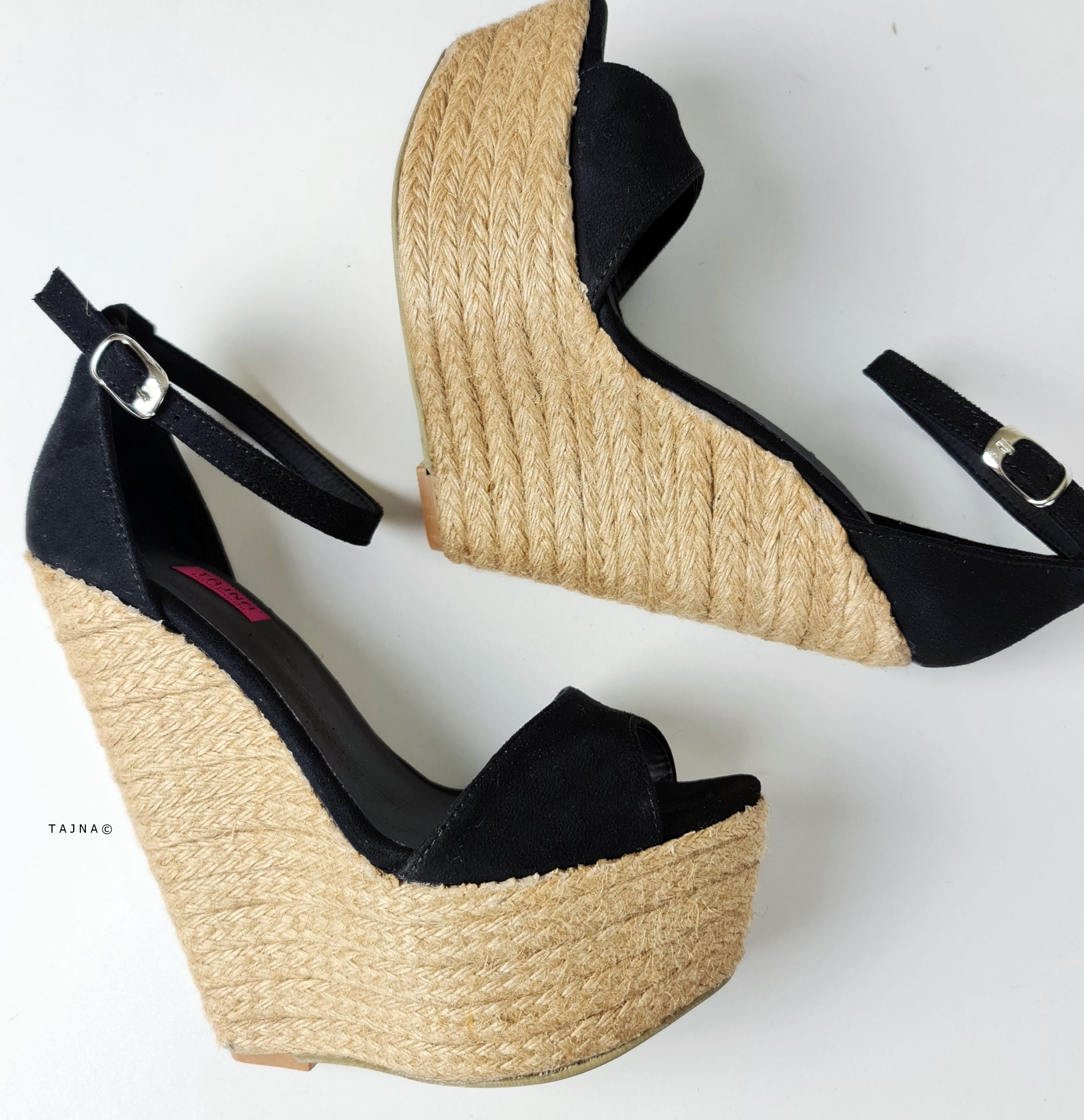 All black wedges with ankle strap best sale