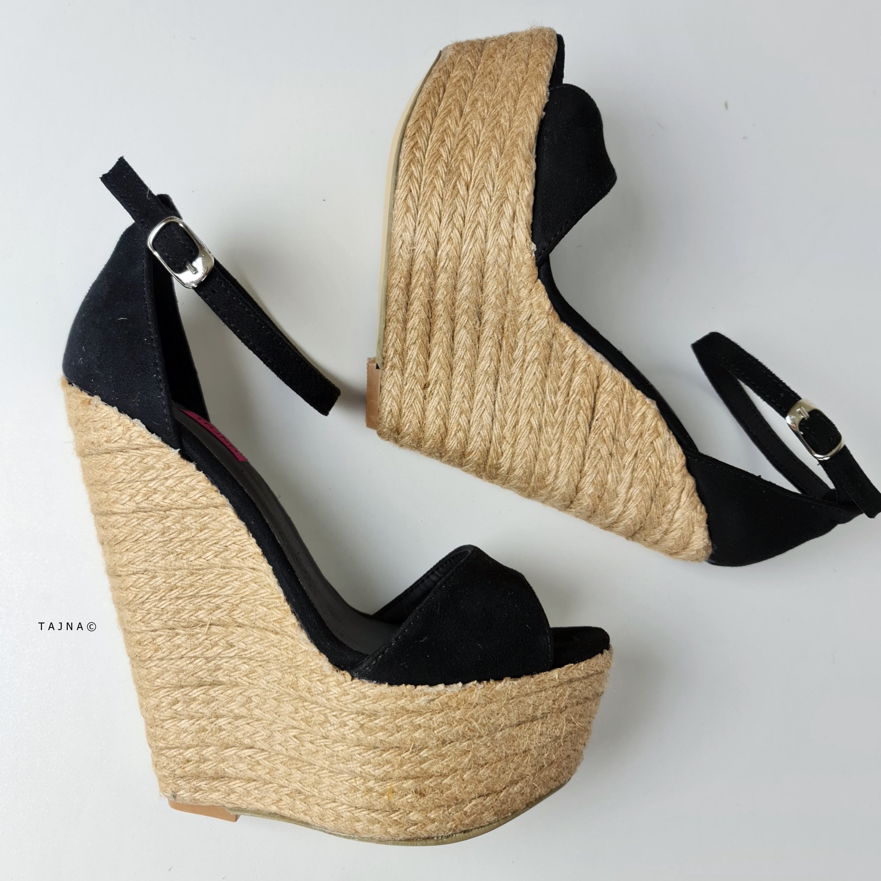 Black Suede Ankle Strap Wedge Sandals Tajna Shoes Tajna Club