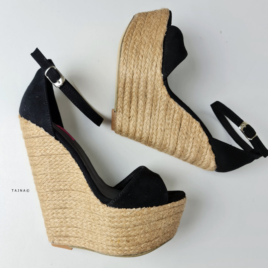 Black Suede Ankle Strap Wedge Sandals  Tajna Club Shoes