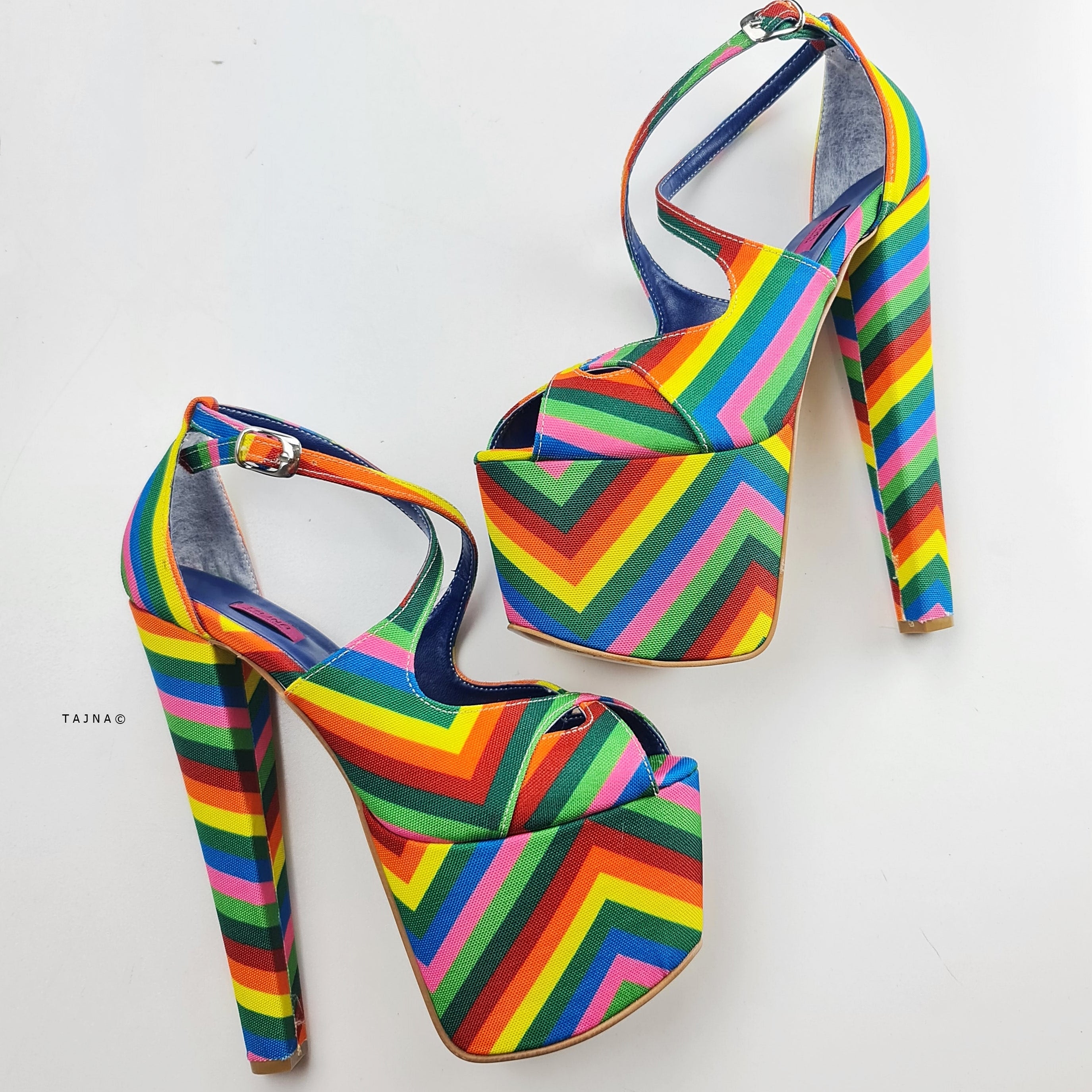 Rainbow Multi Coloured Cross Strap High Heels Tajna Shoes Tajna Club