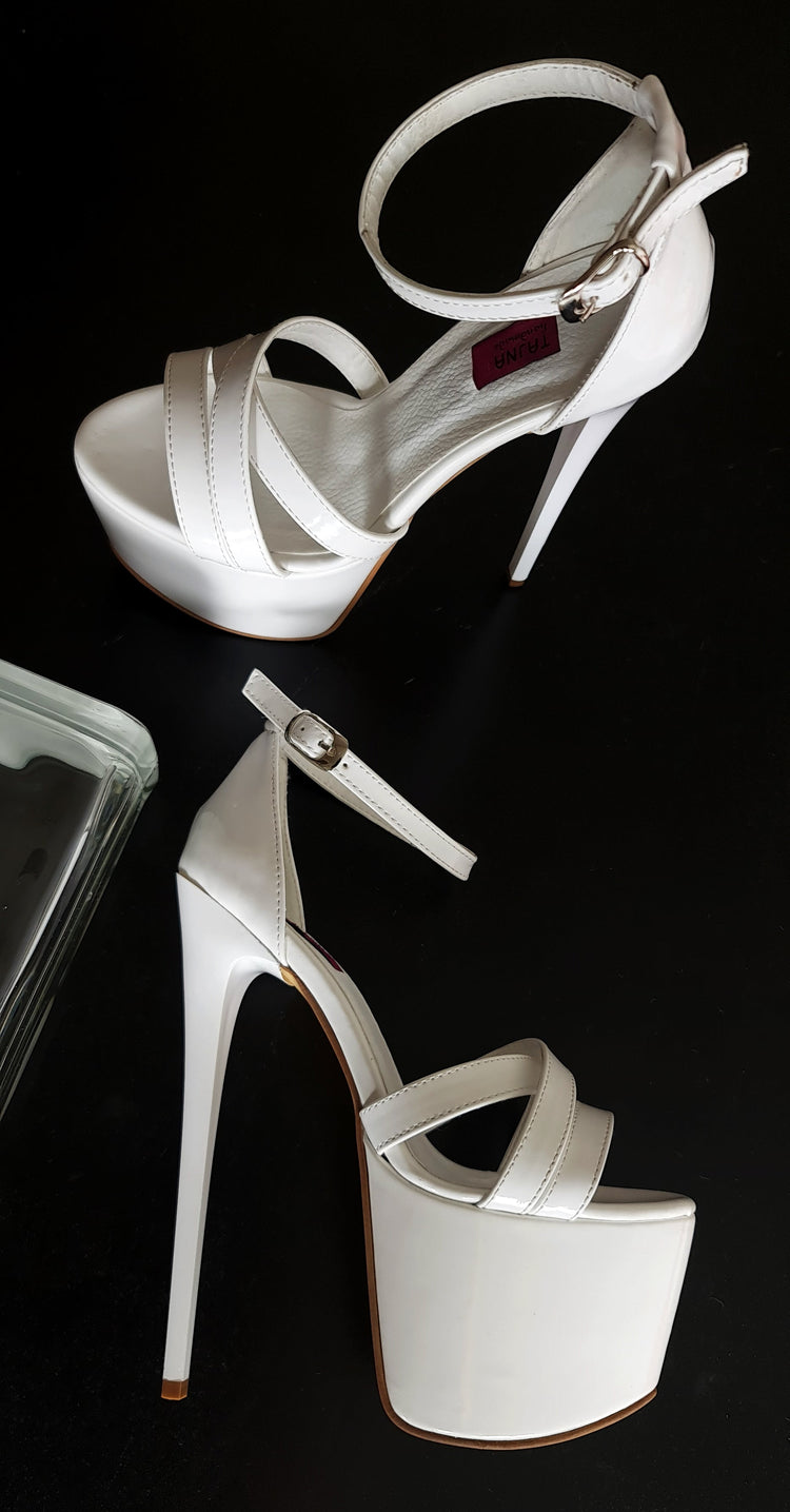 White Gloss Cross Strap High Heel Sandals Tajna club Shoes
