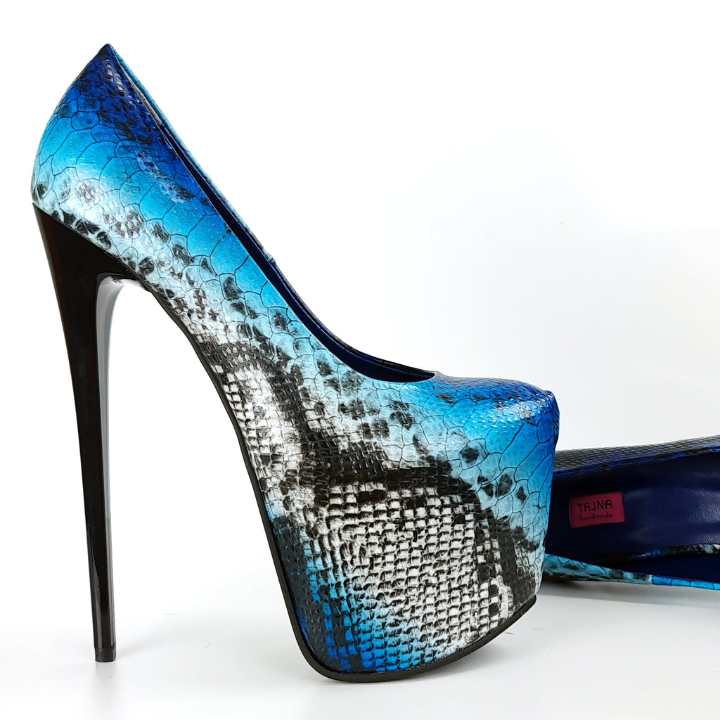 high-heel-platform-shoes-tajna  Gianni Bini Indigo Blue Snake Print Peep Toe Platform High Heels Size 8 main image 0