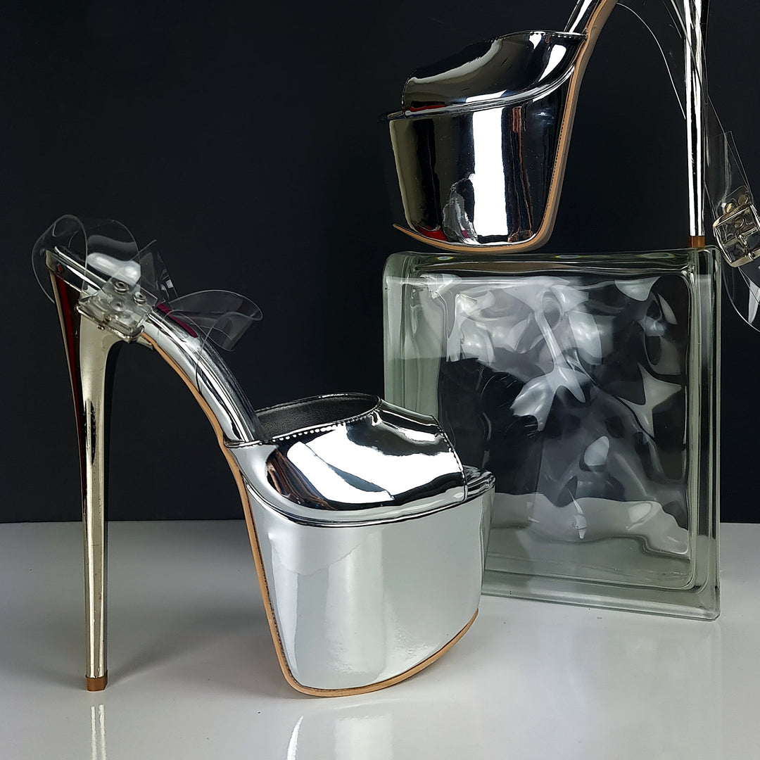 Silver Mirror Transparent Strap Platform Sandals Tajna Club Shoes