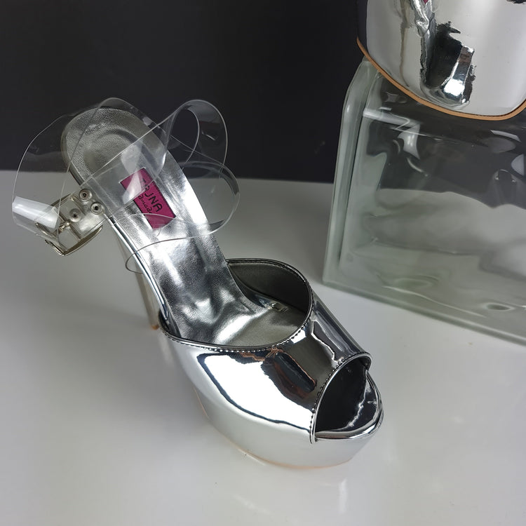 Silver Mirror Transparent Strap Platform Sandals Tajna Club Shoes