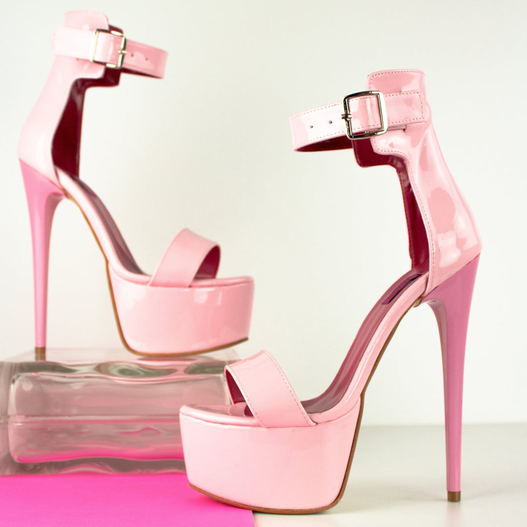 Light Pink Gloss Ankle Belt High Heel Sandals