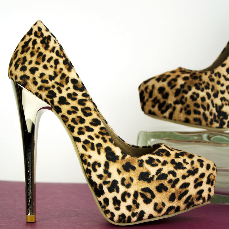 Pointy Toe Metallic Heel  Stiletto Leopard