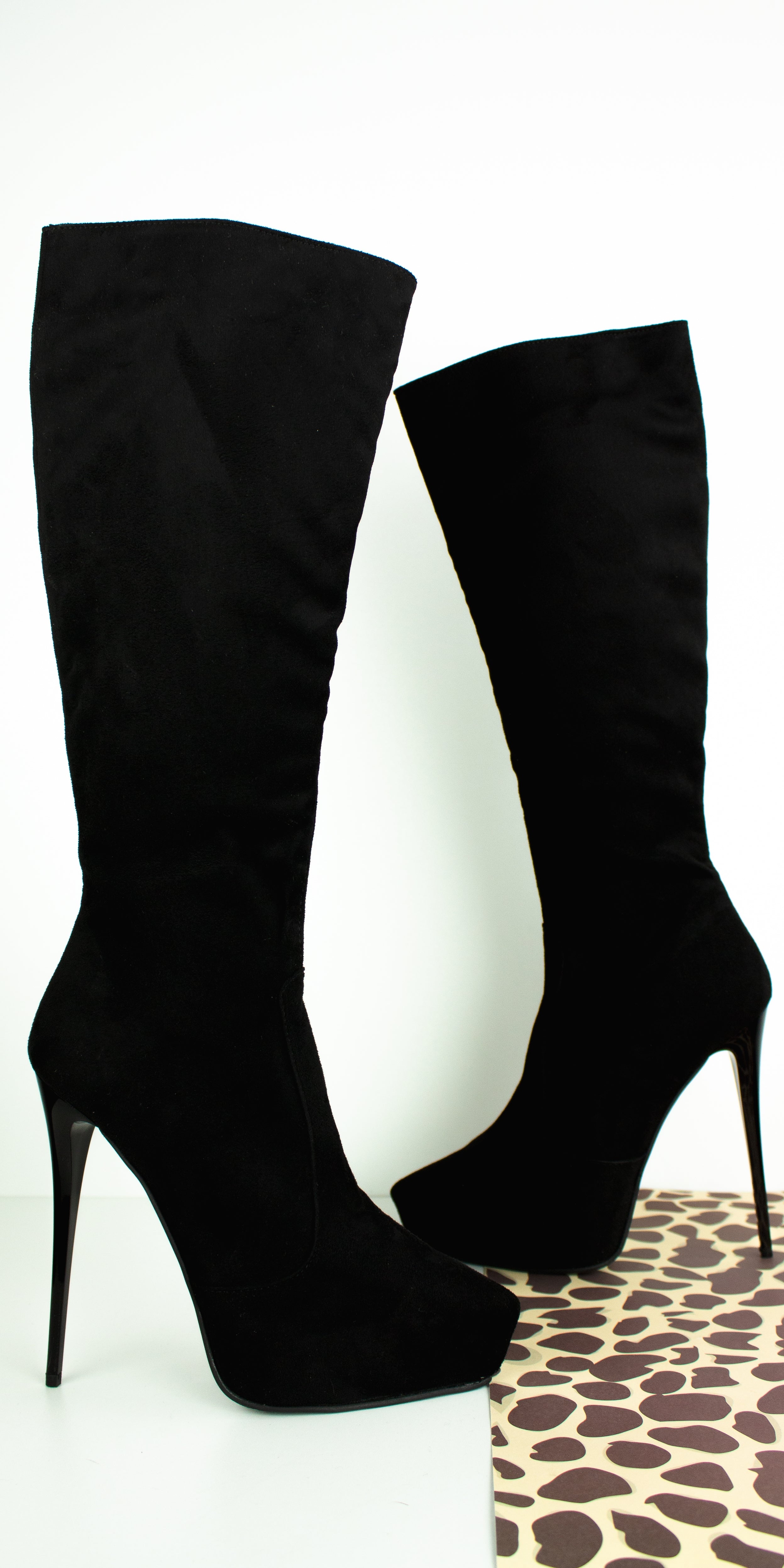 Black Suede Pointy Toe Mid Calf Boots