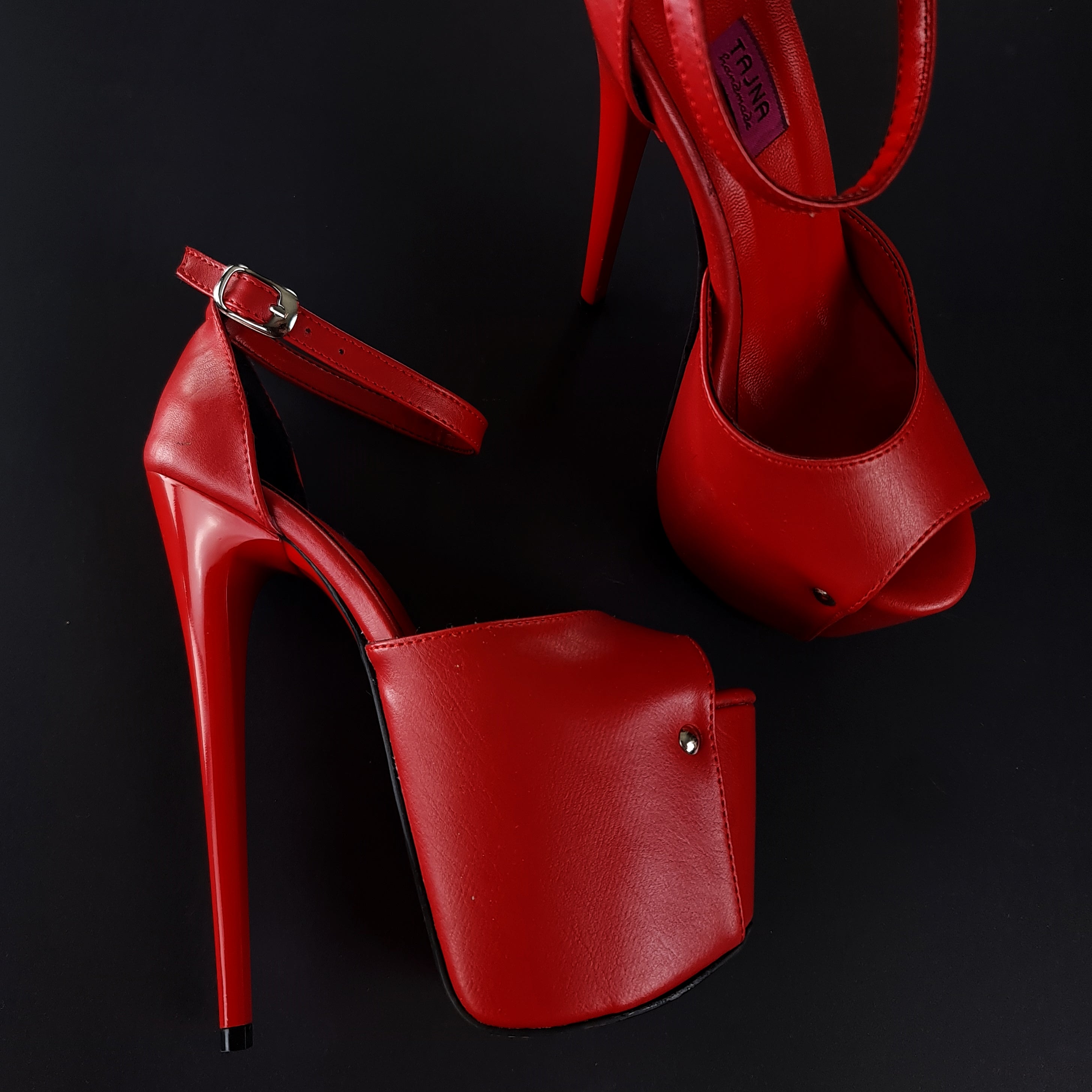 Red Matte Classic Ankle Strap High Heels Tajna Club Shoes