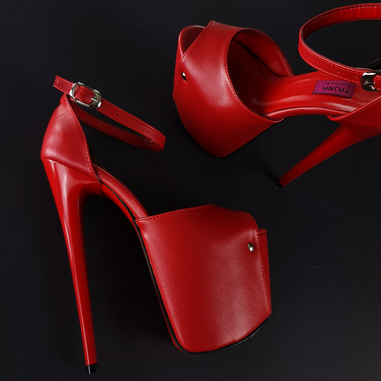 Red Matte Classic Ankle Strap High Heels Tajna Club Shoes