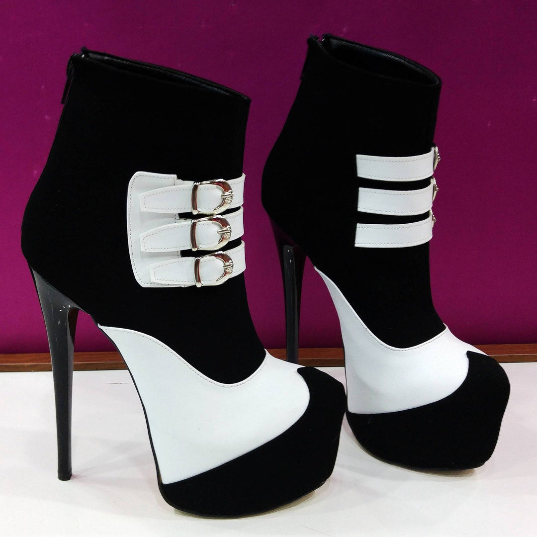 Black White Belted Booties - Tajna Club