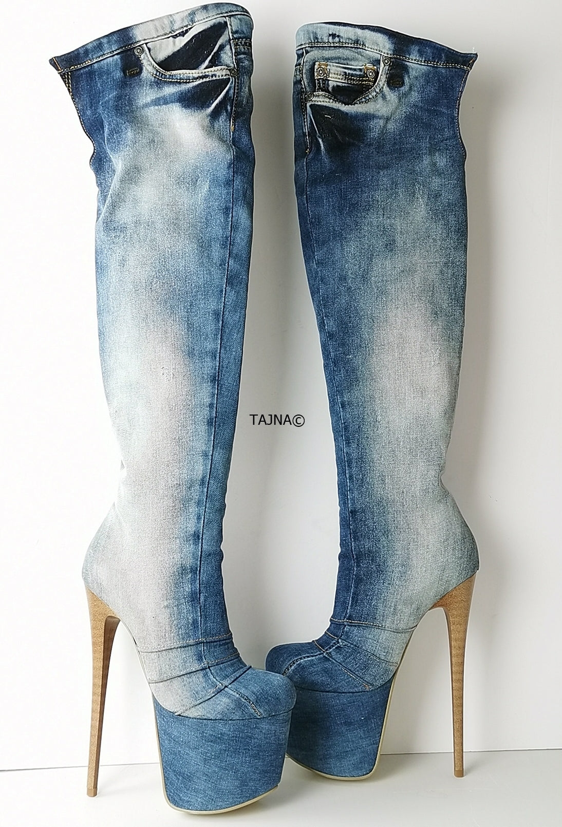 Denim high heel shoes sales