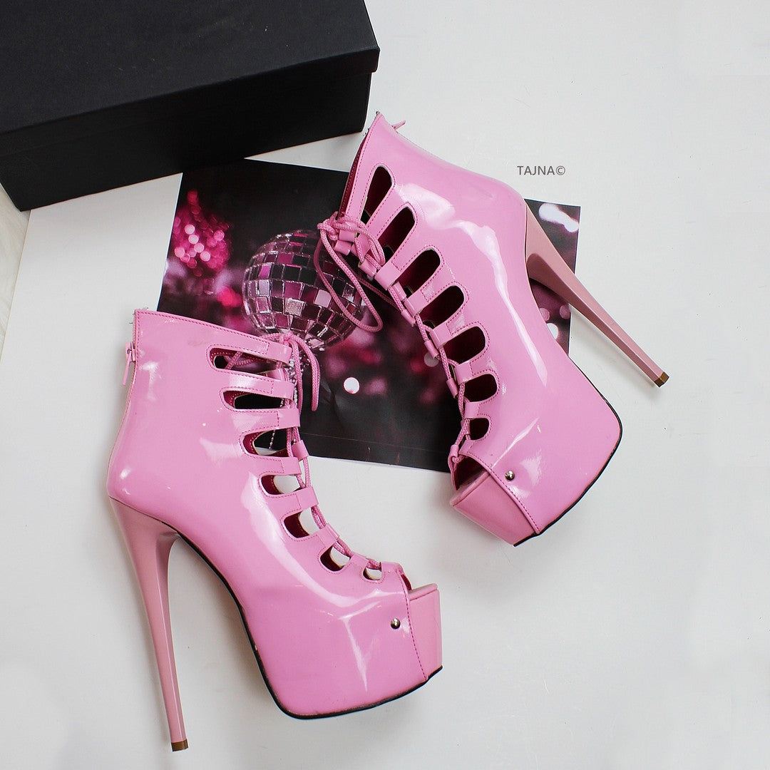 Pink Patent Gladiator Platform Heels - Tajna Club