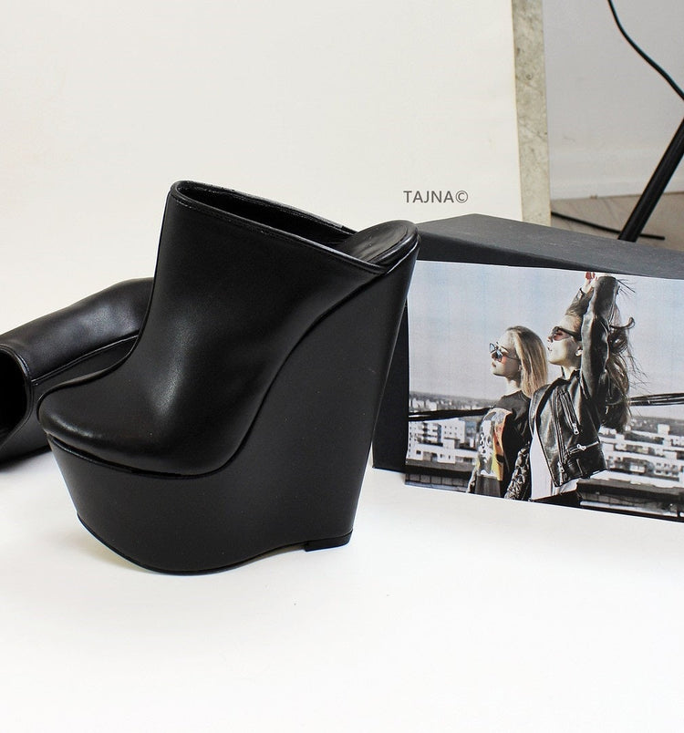 Black Sabo 17 cm Heel Wedge Mules - Tajna Club
