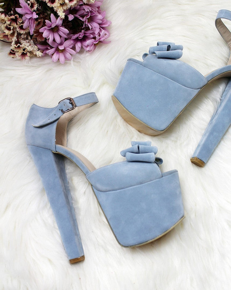 Baby Blue Suede Bridal Platform Shoes - Tajna Club