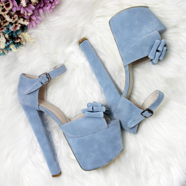 Baby Blue Suede Bridal Platform Shoes | Tajna Club