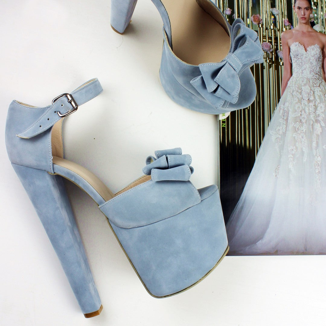 Baby Blue Suede Bridal Platform Shoes | Tajna Club